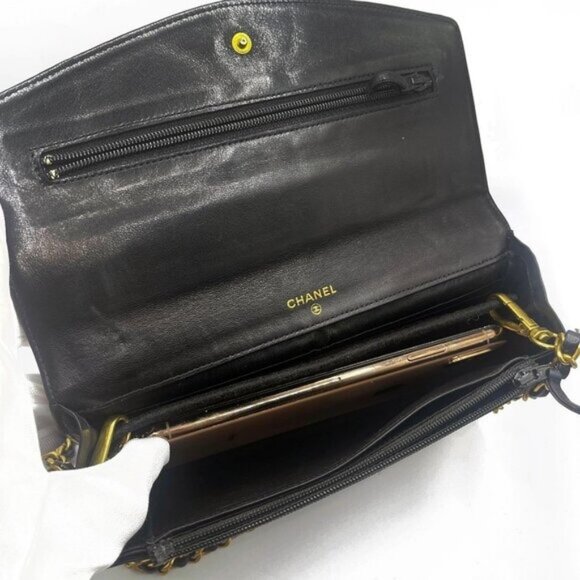 CHANEL CC Classic Timeless Lambskin Flap Wallet with Chain Purse Black Crossbody - Picture 9 of 16